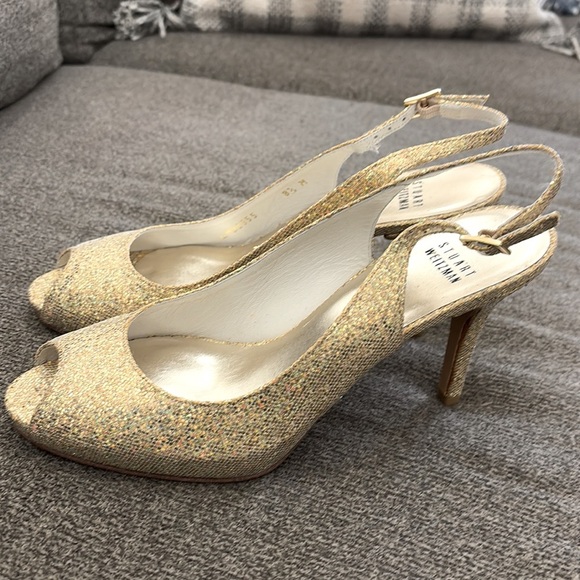 Stuart Weitzman Litely Mini Glitter Open-Toe Slingback Size 8.5 - Picture 4 of 15